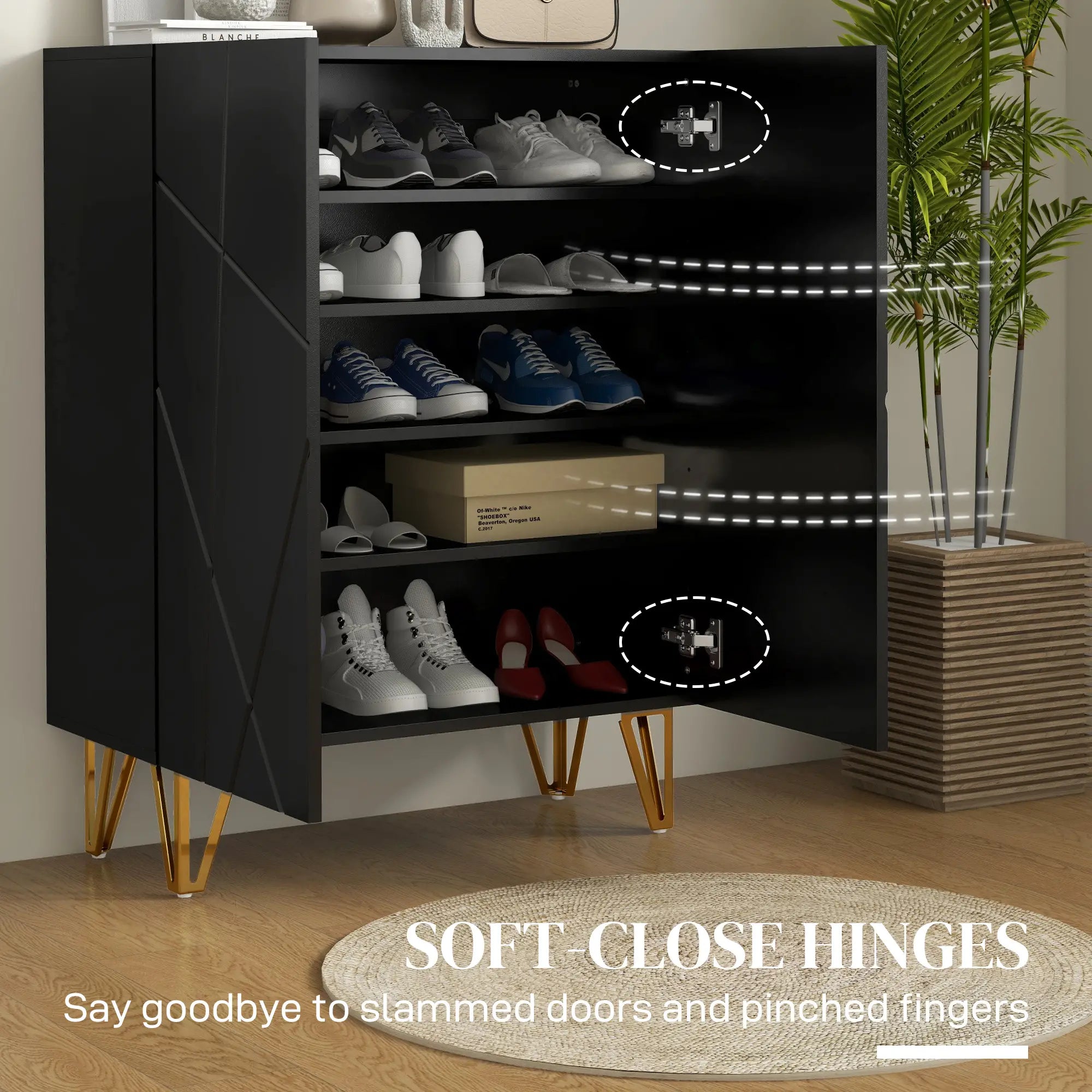 Narrow Shoe Storage Cabinet, Adjustable Shelves, High Gloss, Black Shoe Storage Cabinets & Racks at Gallery Canada