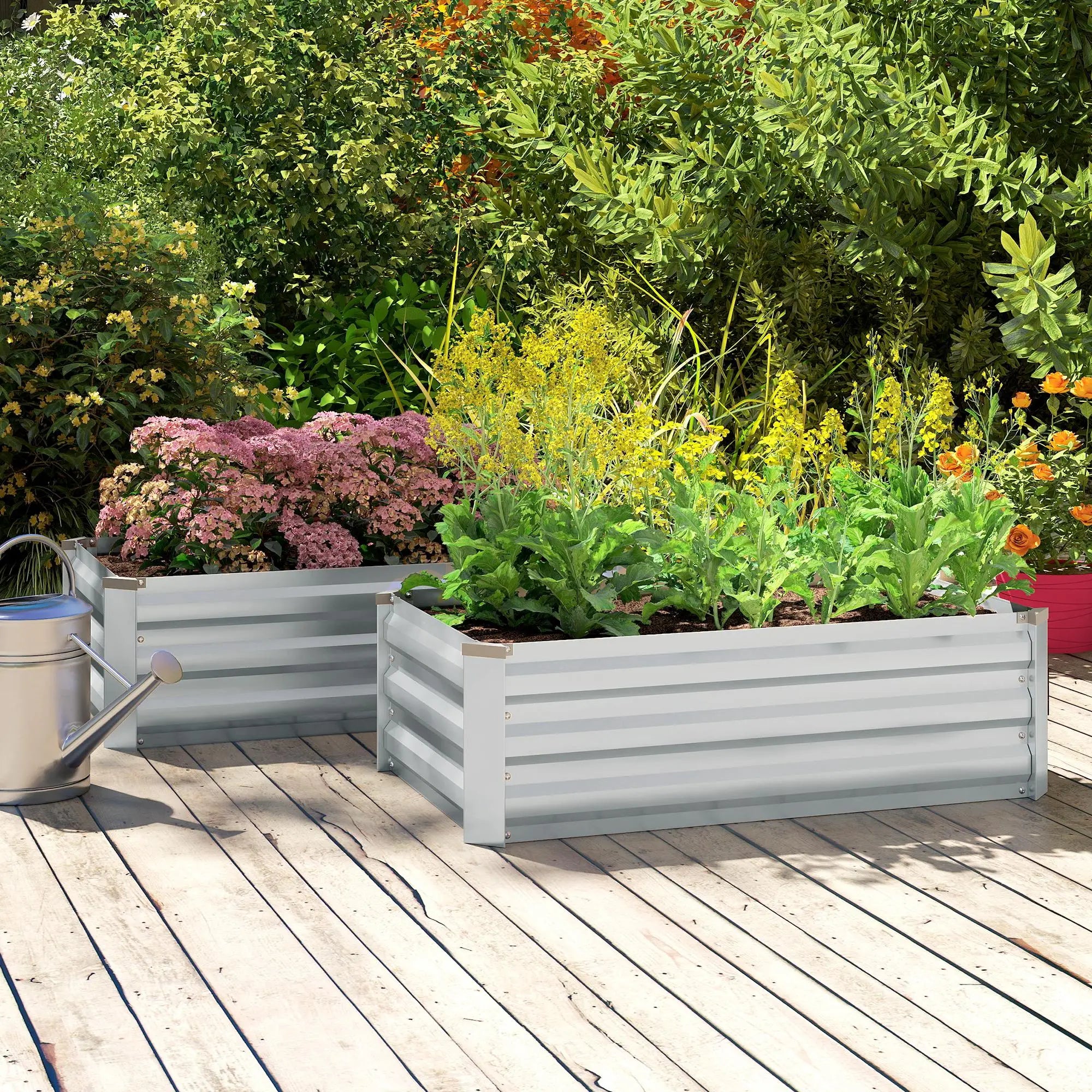 Galvanized Raised Garden Beds, Set of 2, Planter Box, Grey Galvanized Planter Boxes at Gallery Canada