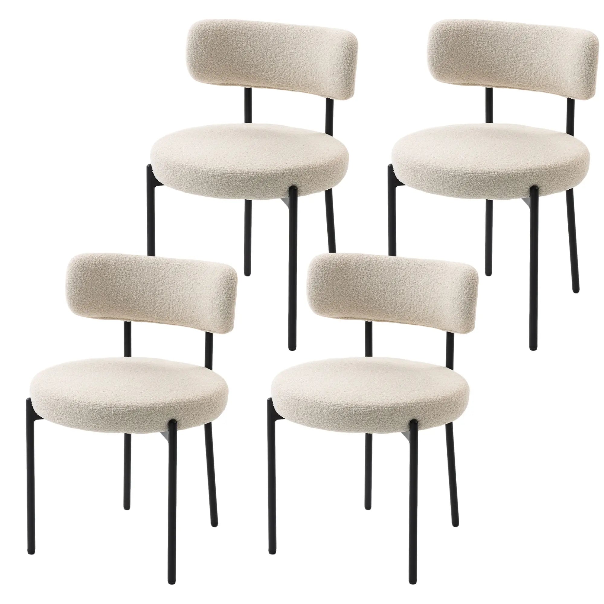 Modern Dining Chairs, Berber Fleece Upholstery, Steel Legs, 4 Pieces, Beige