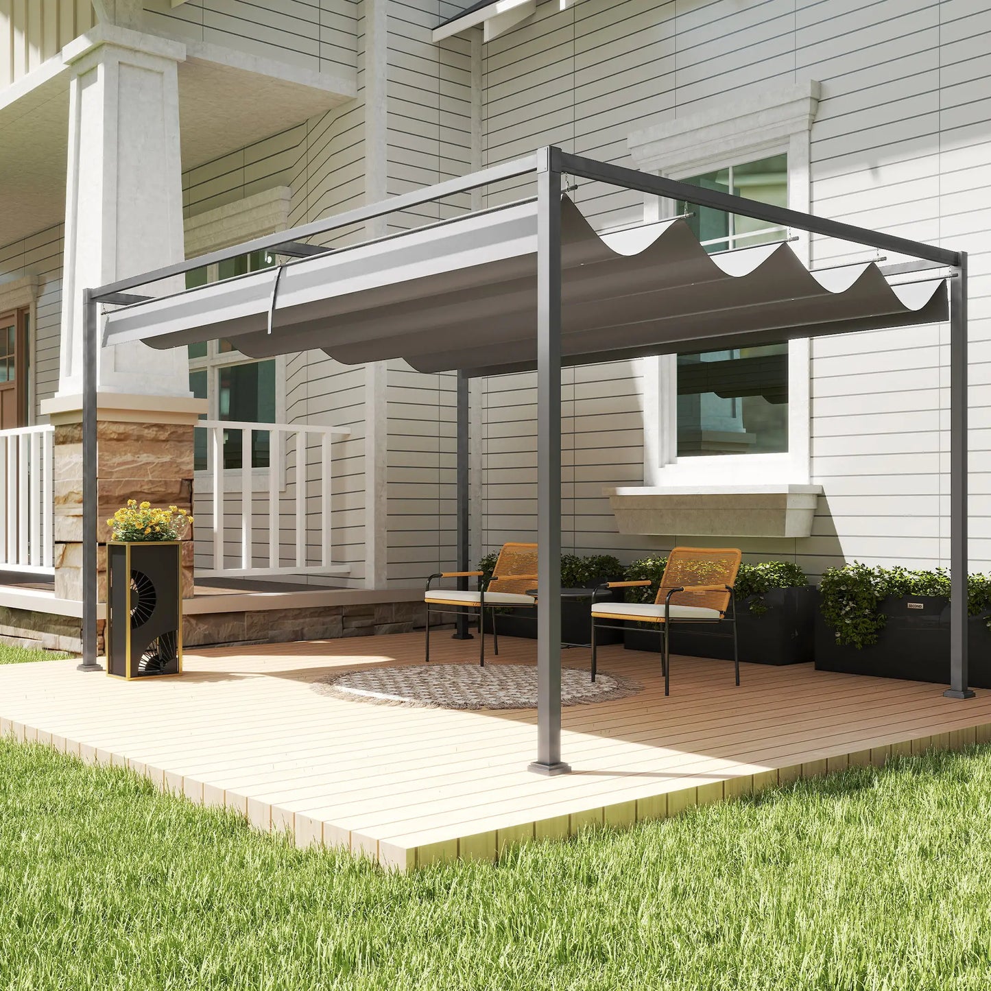 13' x 10' Patio Pergola, Retractable Canopy, Dark Grey Pergolas at Gallery Canada
