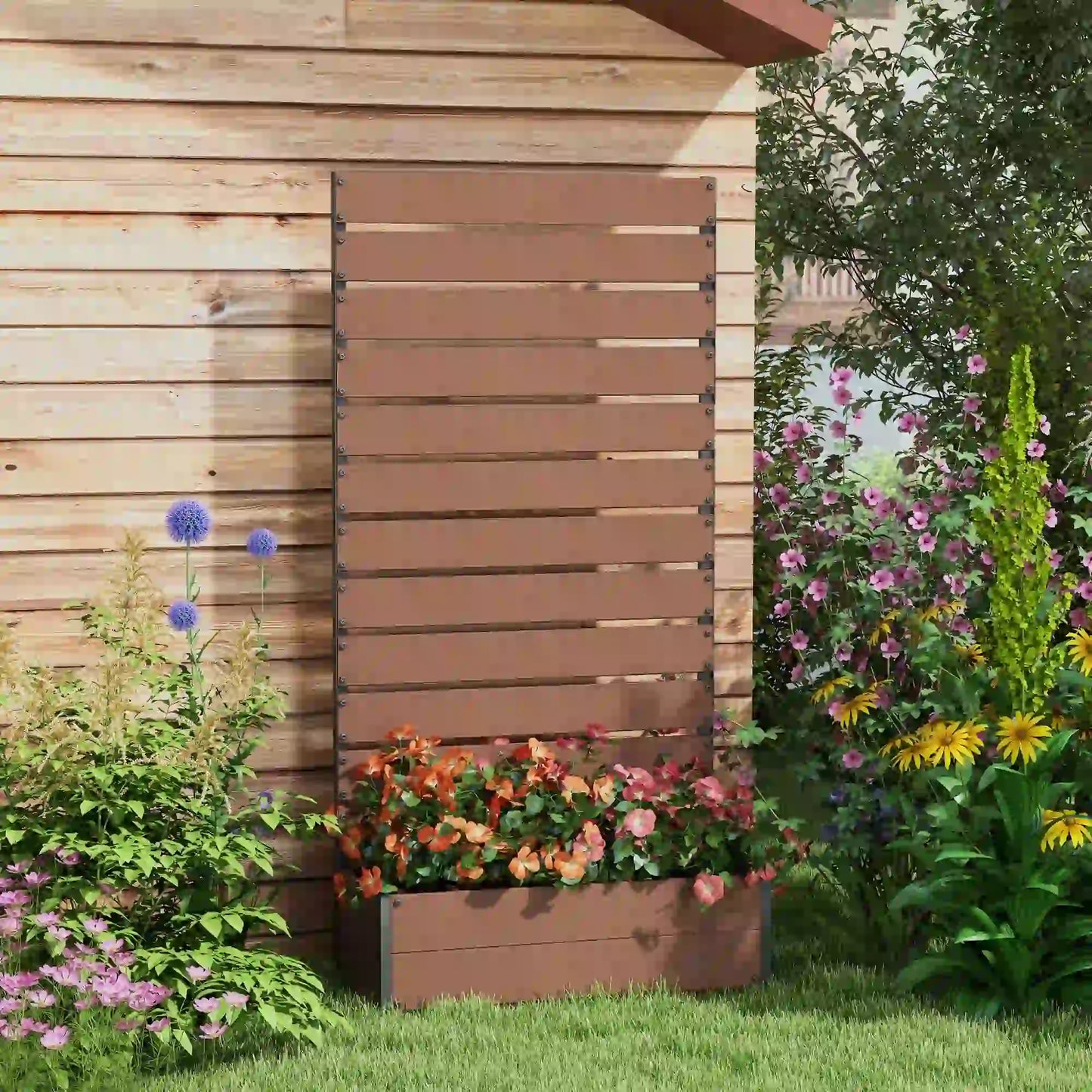 Trellis Planter Box, Raised Garden Bed With Trellis, Light Brown