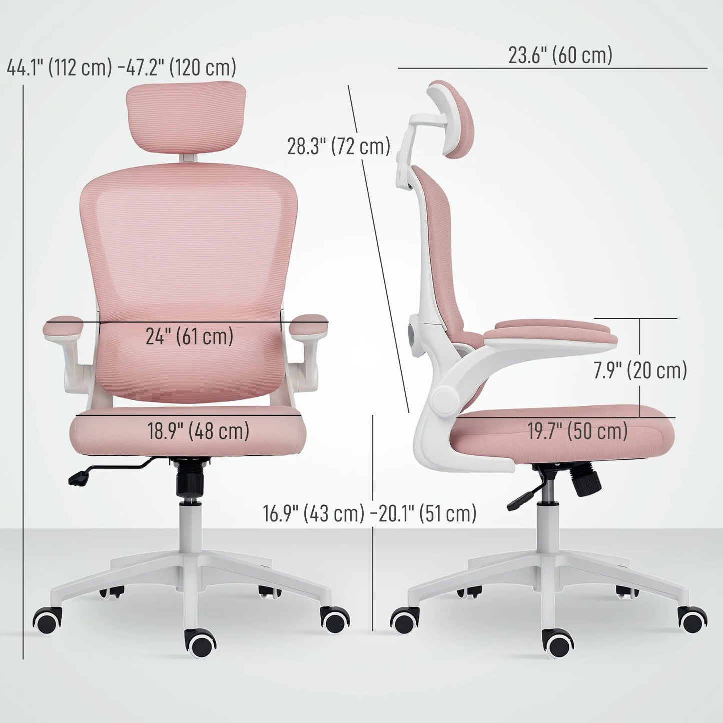 Ergonomic Mesh Office Chair, High Back, Rotatable Headrest, Flip-Up Armrests, Lumbar Support, Pink Task Chairs at Gallery Canada