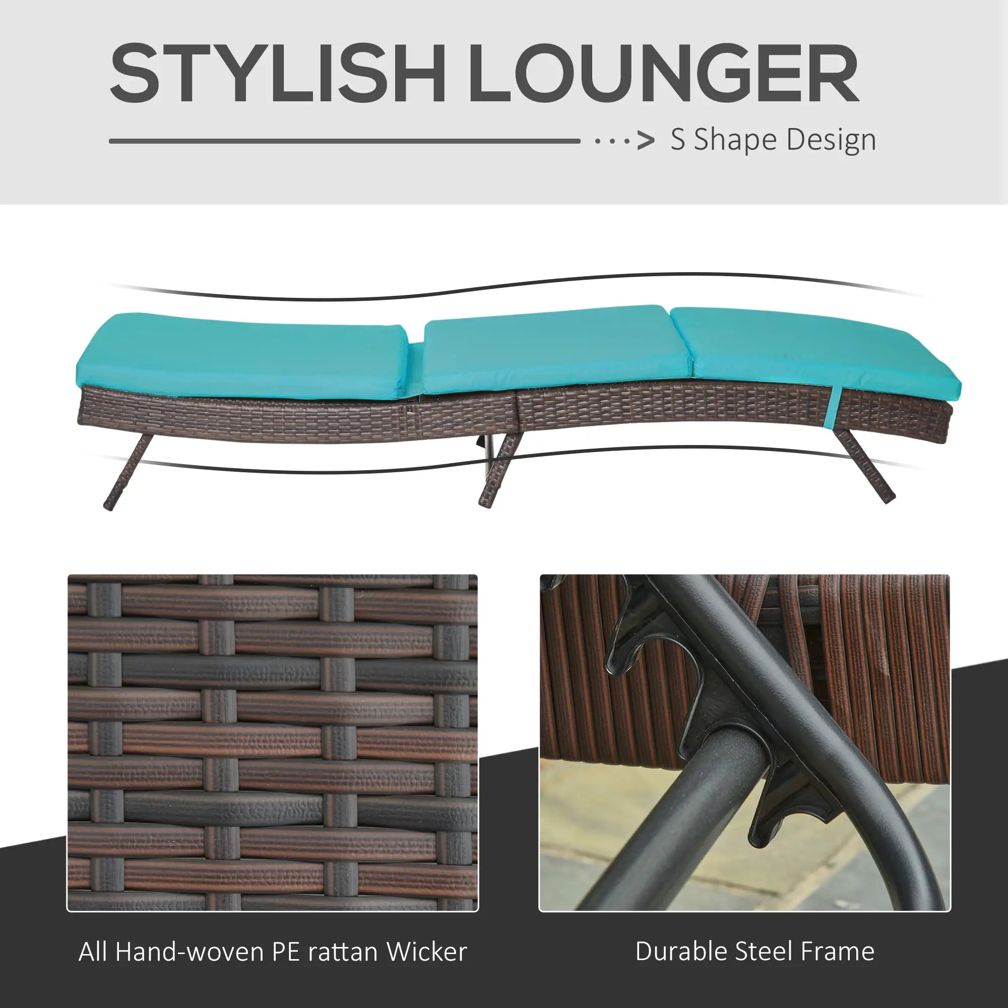 Wicker Patio Lounger, Outdoor Recliner, 5-Level Adjustable Backrest, Turquoise Chaise Loungers at Gallery Canada