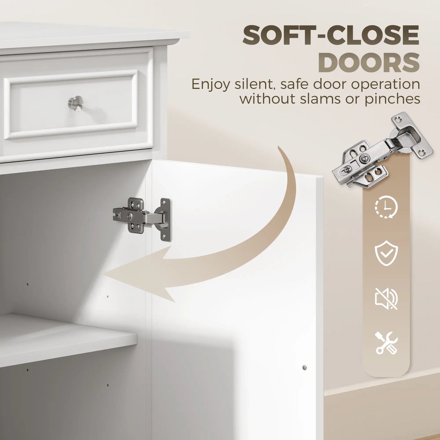 54" Sideboard Buffet Cabinet, Soft-Close Doors, 3 Drawers, White Bar Cabinets at Gallery Canada