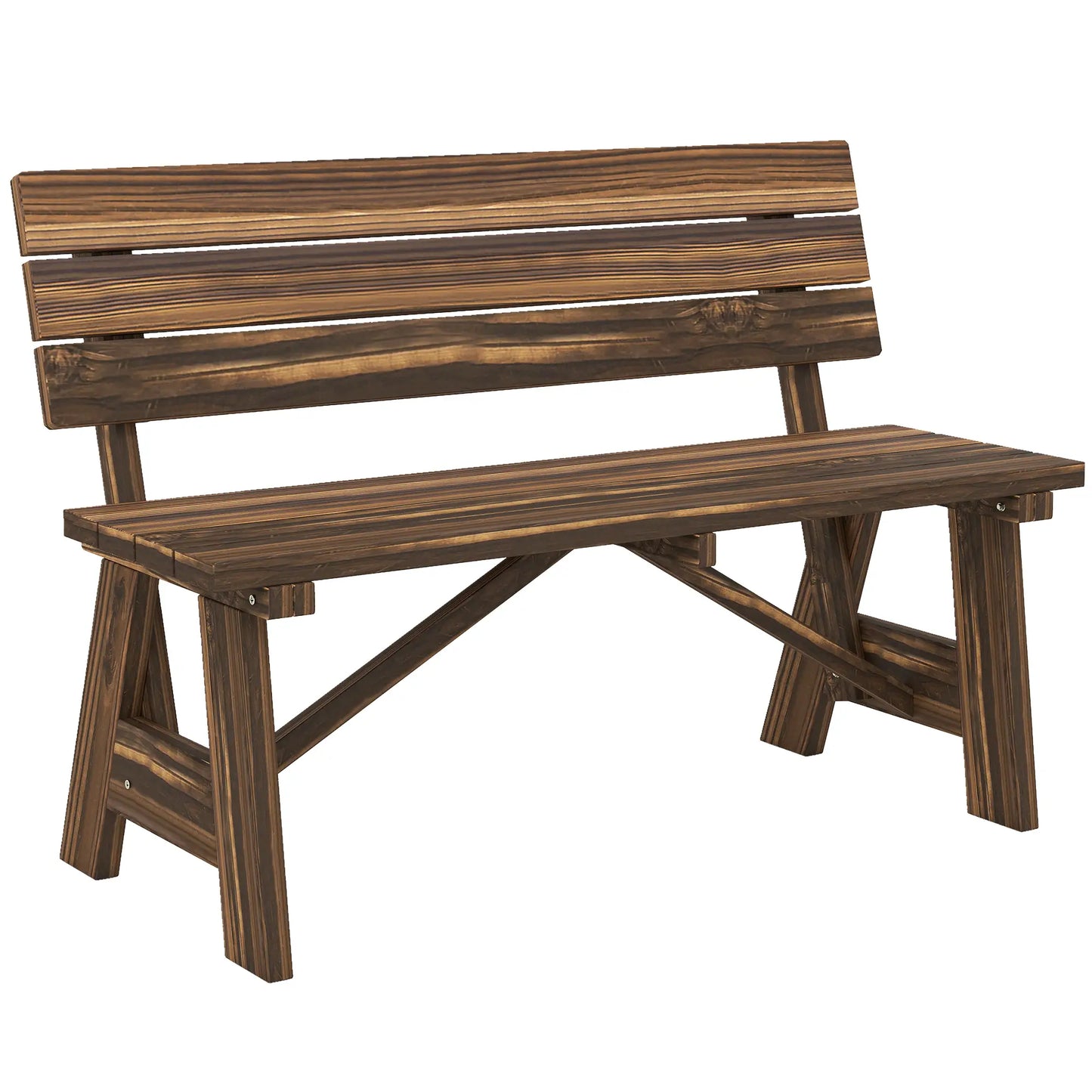 Wooden Garden Bench, 2-Person Patio Loveseat, Carbonized Outdoor Benches at Gallery Canada