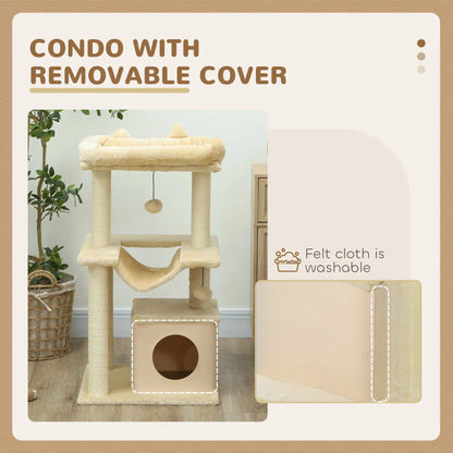 39.25'' Cat Tree Tower, Multi-Level Kitten House, Scratching Post, Hammock Bed, Beige Cat Posts at Gallery Canada