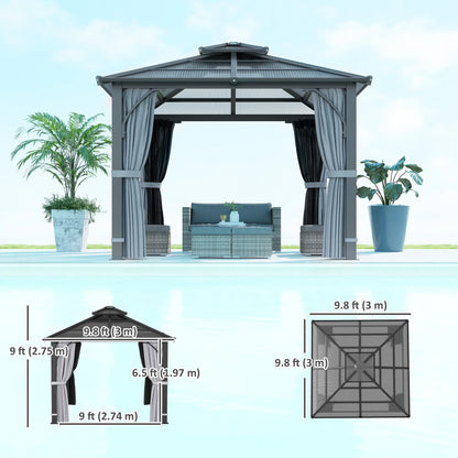 10' x 10' Hardtop Gazebo, 7mm Double Polycarbonate Roof, Netting, Curtains Gazebos at Gallery Canada