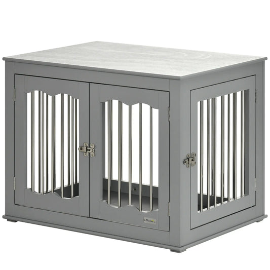 Dog Crate Furniture, Three Doors, Locks, Indoor, Medium, Grey Houses, Kennels & Pens Grey at Gallery Canada