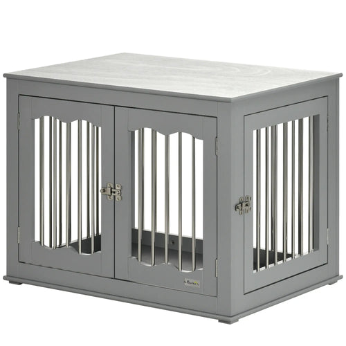 Dog Crate Furniture, Three Doors, Locks, Indoor, Medium, Grey