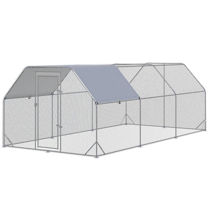 Large Metal Chicken Coop, Walk-In Enclosure, 9.2' x 18.7' x 6.5', Silver Chicken Coops at Gallery Canada
