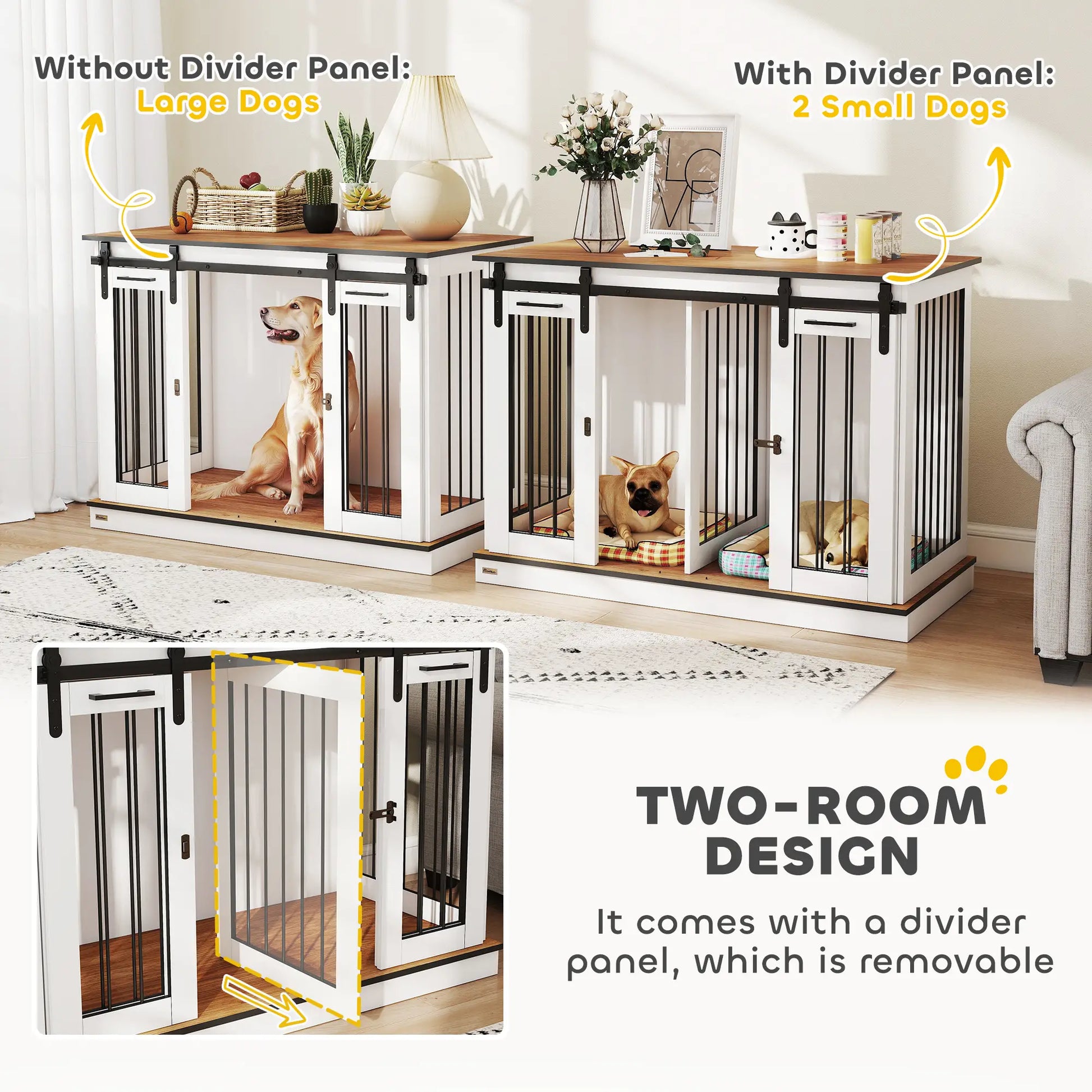 47in Wooden Dog Crate Furniture with Divider Panel, TV Stand, White Houses, Kennels & Pens at Gallery Canada