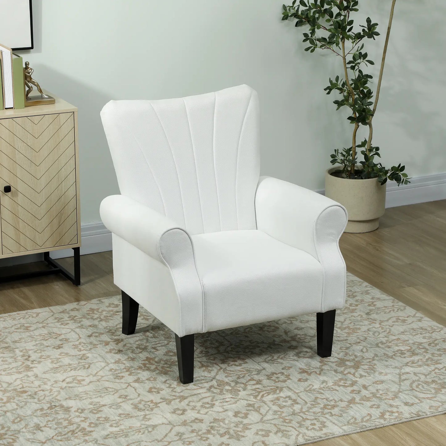 Modern Fabric Armchair, Wood Legs, 32in, Cream White Accent Chairs at Gallery Canada