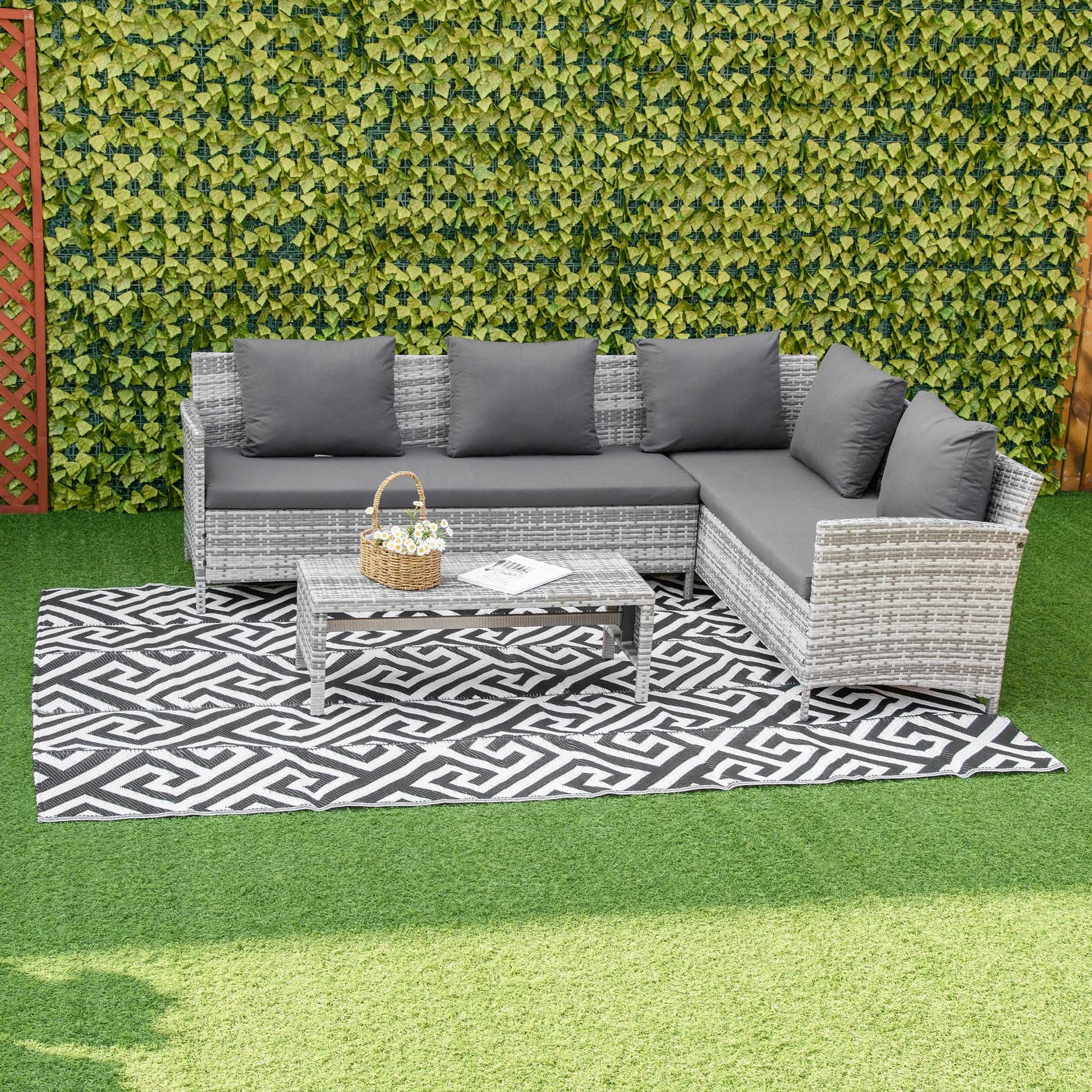 Reversible Outdoor RV Rug, Patio Floor Mat, 6' x 9', Black & White Outdoor Reversible Rugs at Gallery Canada