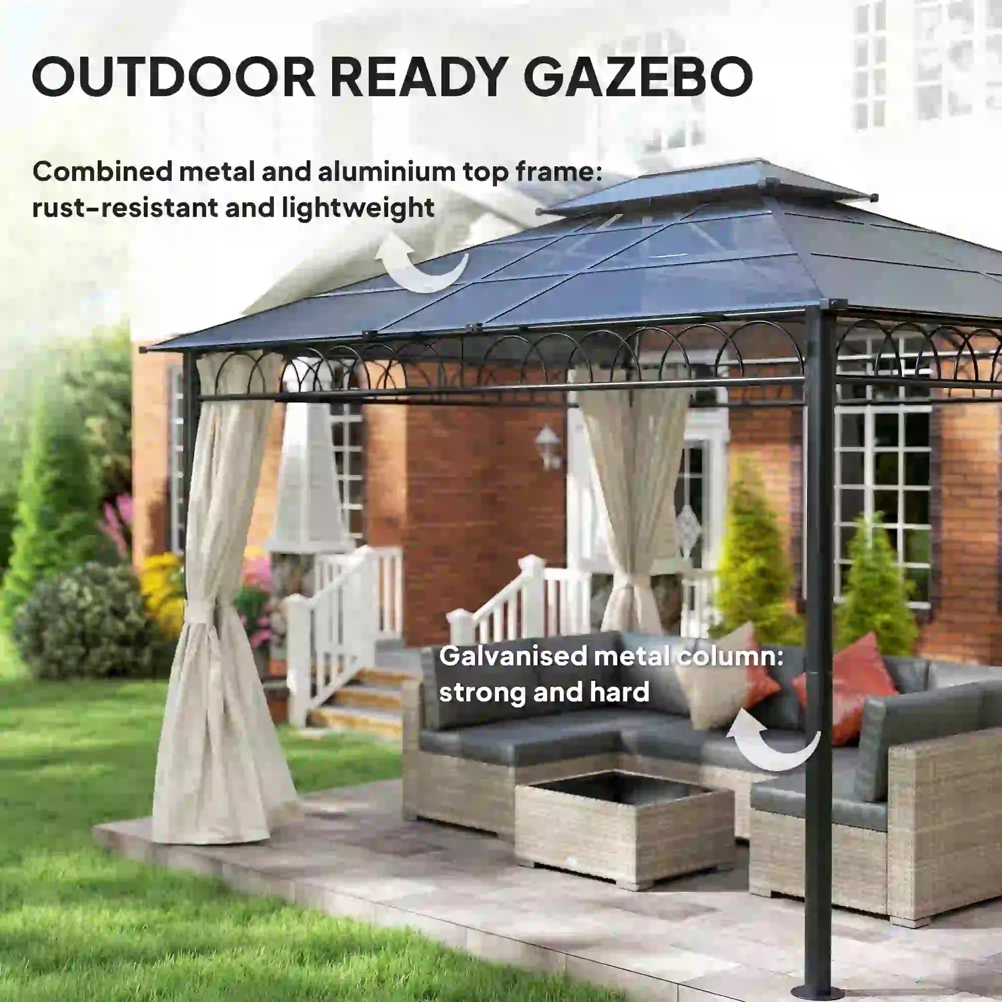 10' x 12' Outdoor Gazebo, Double Roof Hardtop With Polycarbonate Roof Gazebos at Gallery Canada