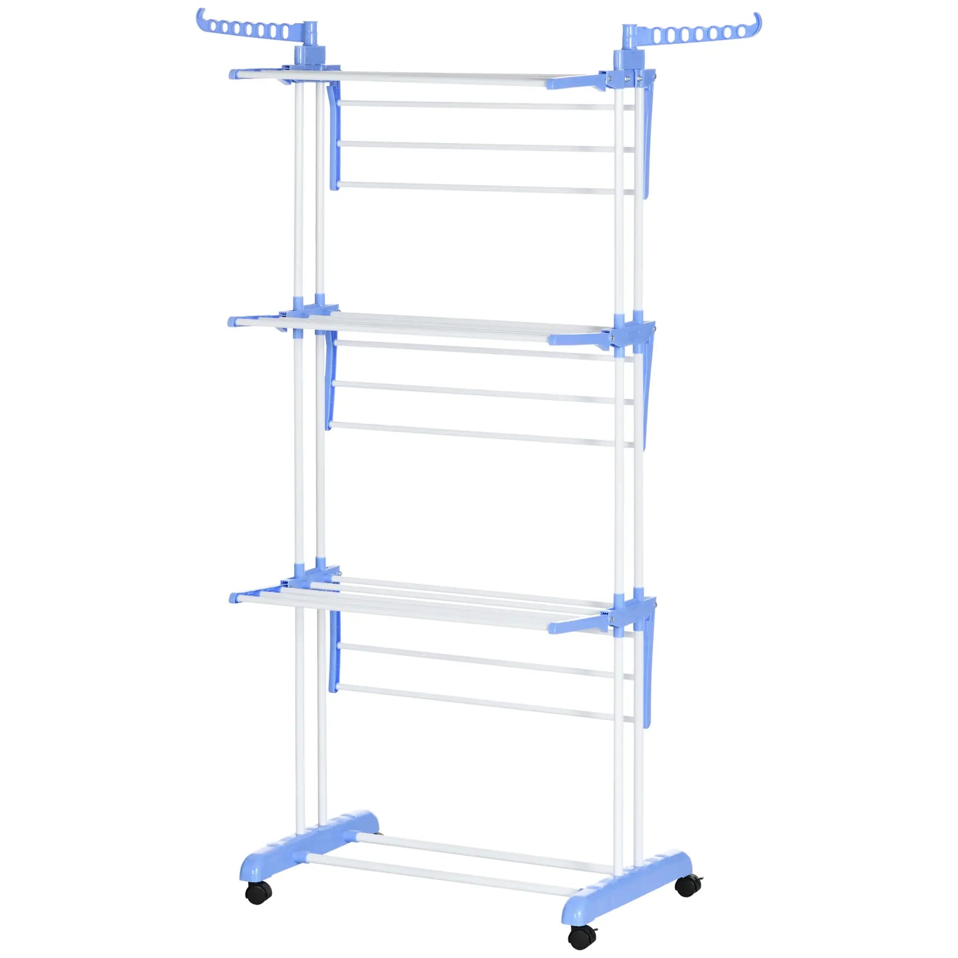 Foldable 4-Tier Steel Clothes Drying Rack, 2 Side Wings, 4 Castors, Indoor Outdoor, Blue Bath Accessories Blue, Silver at Gallery Canada