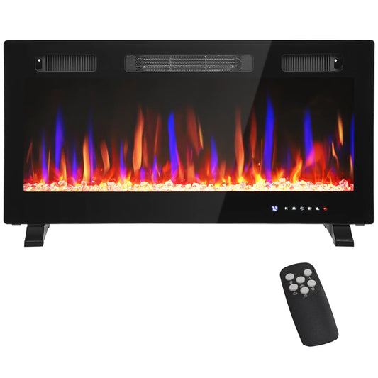 36 Inch Thin Electric Fireplace, Freestanding, Wall Mounted, Eco Mode Electric Fireplaces Black at Gallery Canada