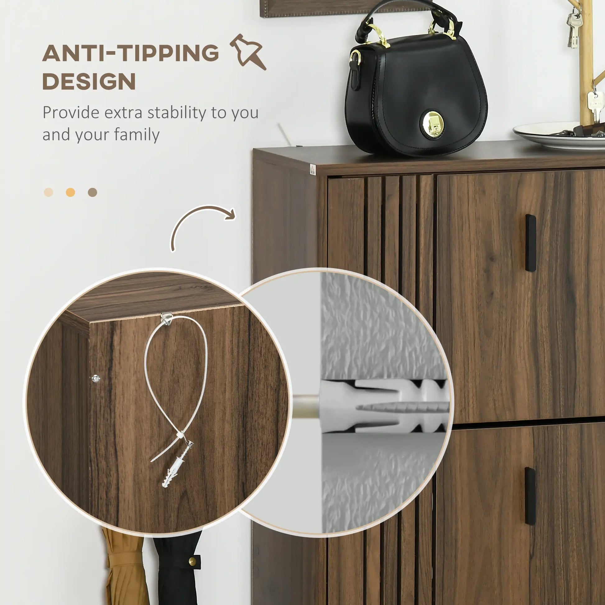 Shoe Storage Cabinet, 18 Pairs, 3 Flip Drawers, Adjustable Shelves, Walnut Shoe Storage Cabinets & Racks at Gallery Canada