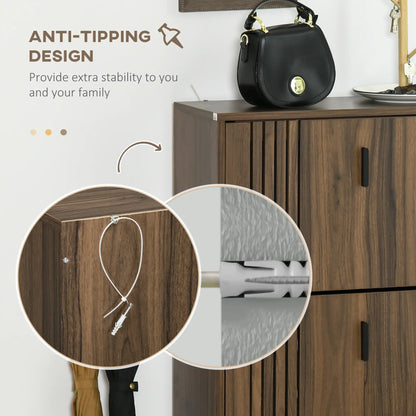 Shoe Storage Cabinet, 18 Pairs, 3 Flip Drawers, Adjustable Shelves, Walnut Shoe Storage Cabinets & Racks at Gallery Canada