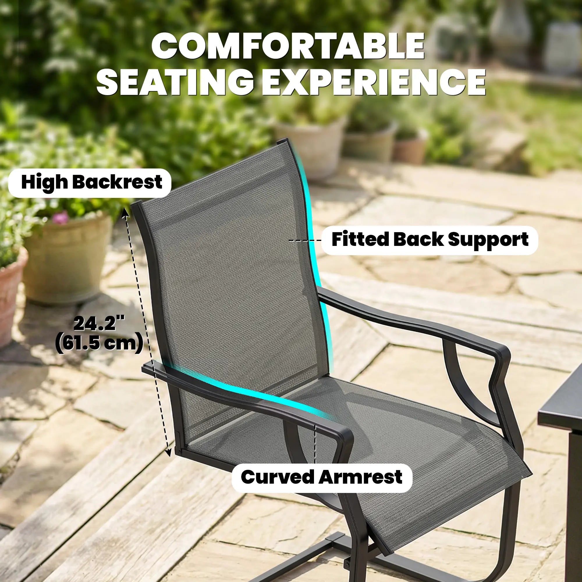 Spring Motion Patio Chairs Set Of 2, Curved High Backrest, All Weather Fabric, Metal Frame Outdoor Dining Sets at Gallery Canada