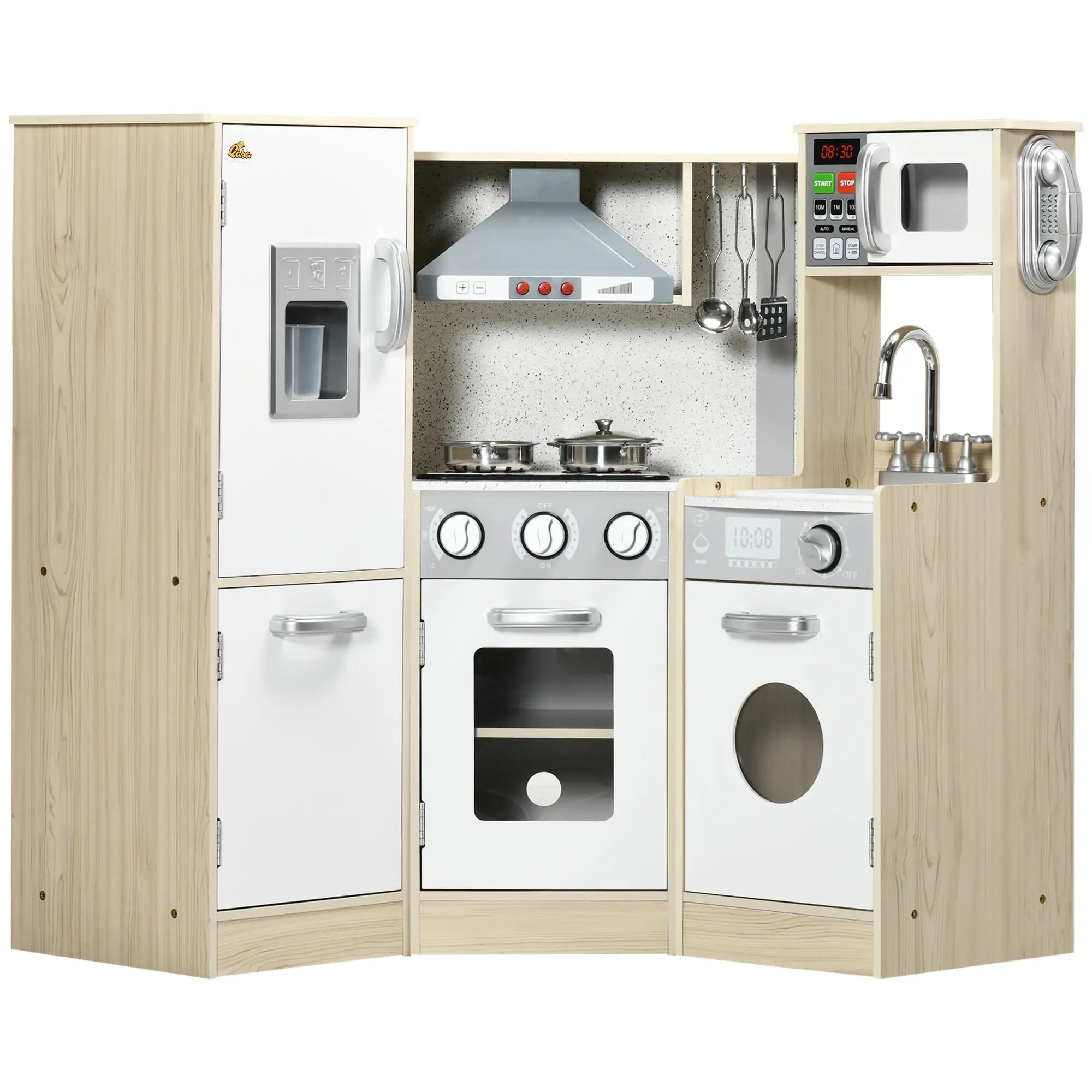 Wooden Play Kitchen with Lights, Sounds, Corner Playset, White Play Kitchen Oak, White at Gallery Canada