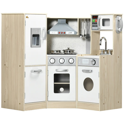 Wooden Play Kitchen with Lights, Sounds, Corner Playset, White Play Kitchen Oak, White at Gallery Canada