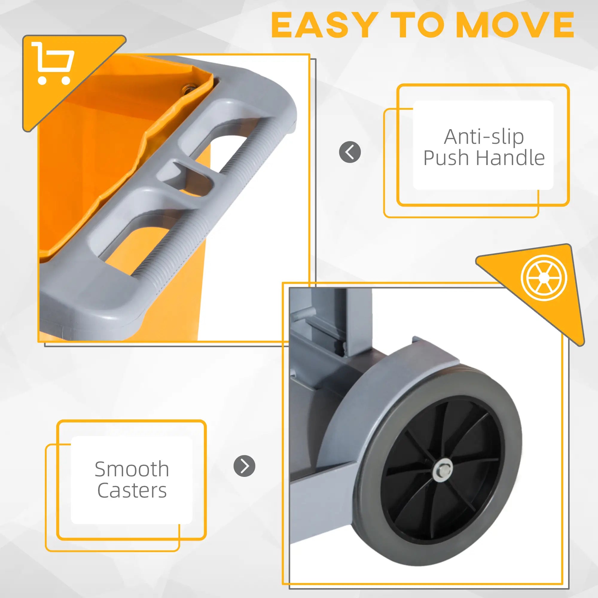 Janitorial Cart with 3 Shelves, Wheels, Rubbish Bag, Mop Holders, Grey Household Supplies at Gallery Canada
