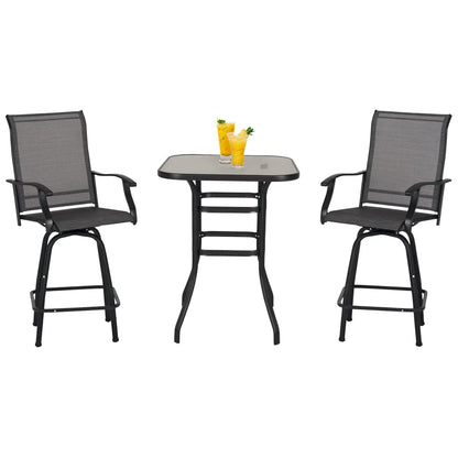 3 Piece Outdoor Patio Bar Set, 2 Swivel Stools, 1 Table, Grey Bistro Sets Grey at Gallery Canada
