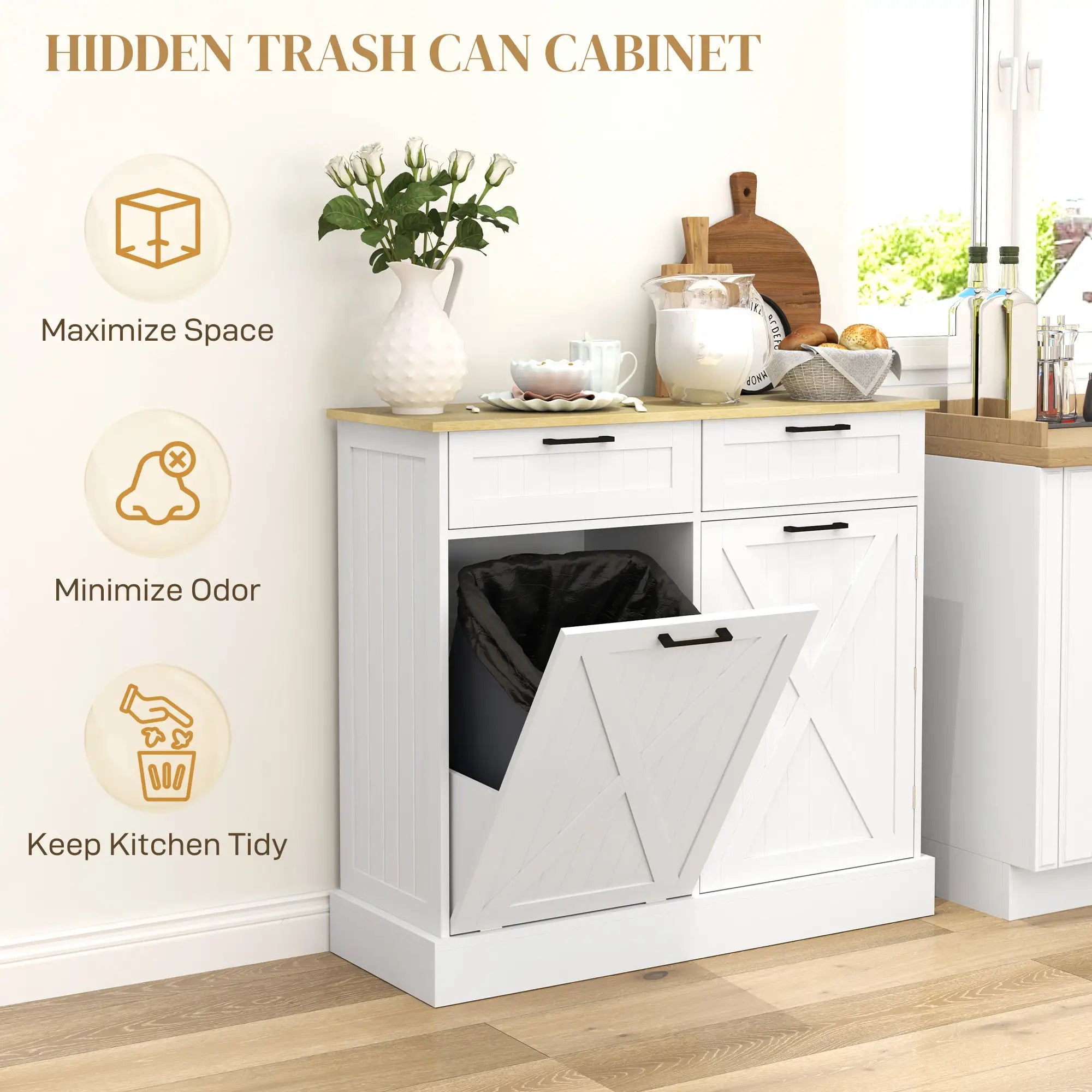 10 Gallon Hidden Garbage Bin Cabinet, Tilt Out Trash, White Bar Cabinets at Gallery Canada