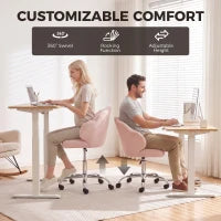 Chaise de bureau en velours pétale, roulettes pivotantes, large assise, rose