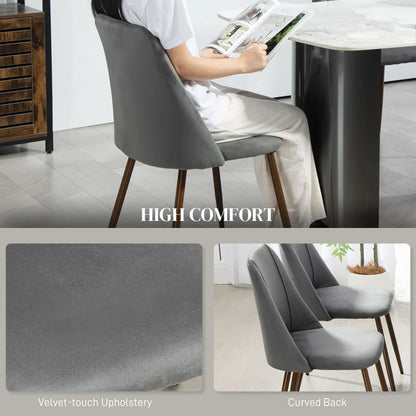 Upholstered Dining Chairs Set of 4, Velvet, Wood-Grain Steel Leg, Dark Grey Dining Chairs at Gallery Canada