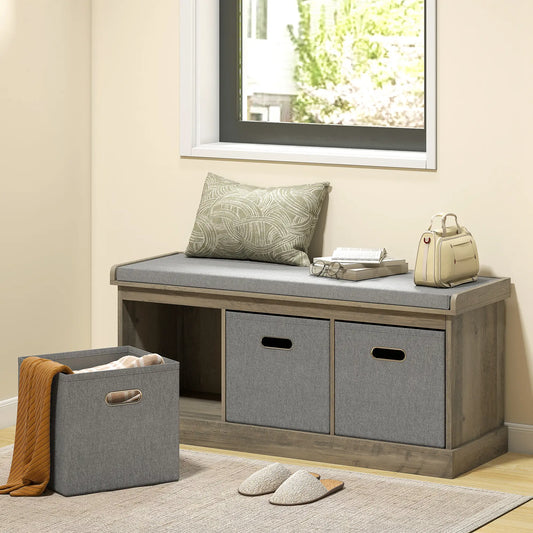 Shoe Storage Bench with Seat, 3 Fabric Drawers, Washed Grey Shoe Storage Cabinets & Racks Washed Grey at Gallery Canada