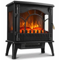 Electric Fireplace 1000W/2000W Freestanding Heater With Thermostat, 3D Flame Effect, Black Electric Fireplaces Black at Gallery Canada