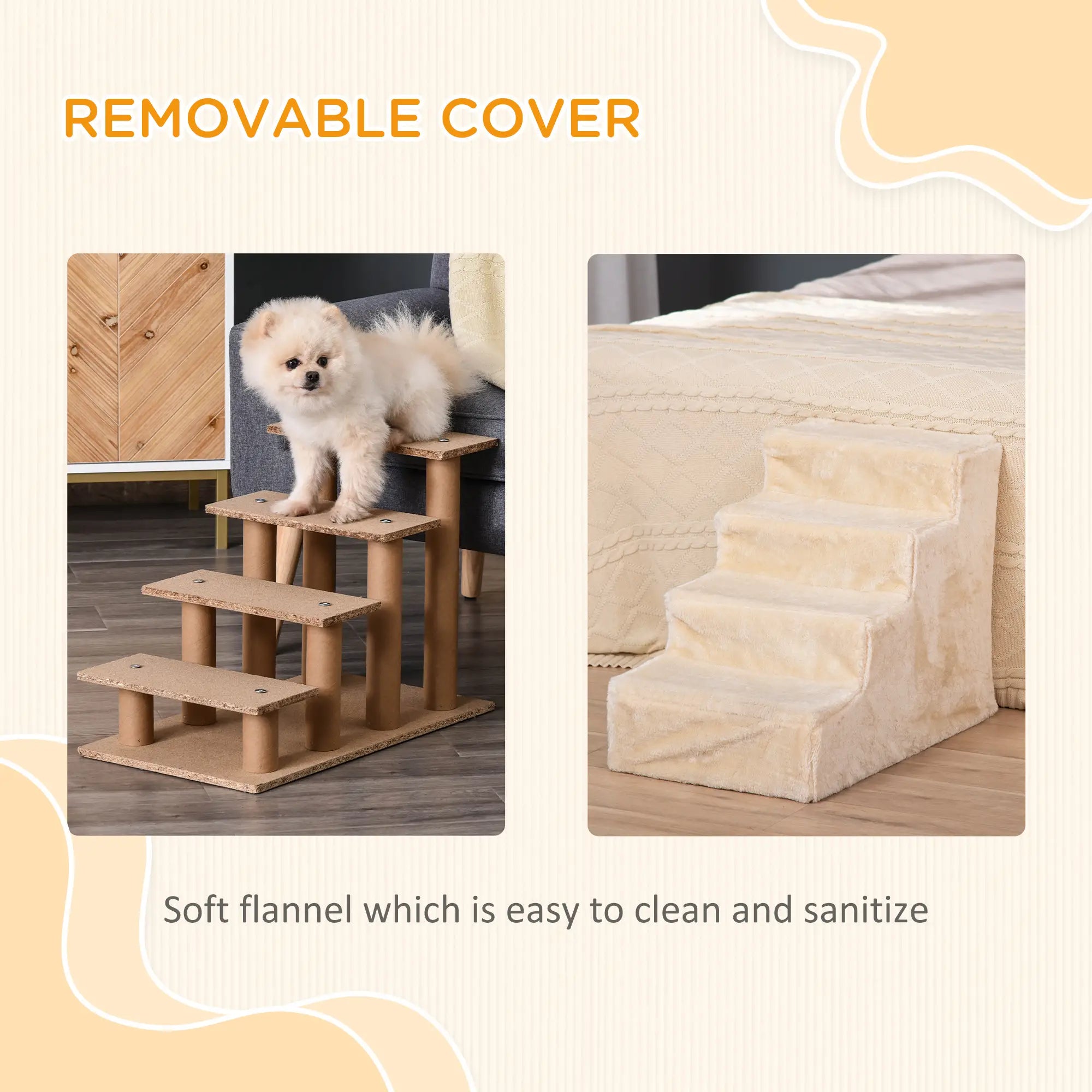 4-Step Dog Ramp for Sofa, Bed, Couch, Removable Cover, Beige Dog Stairs at Gallery Canada