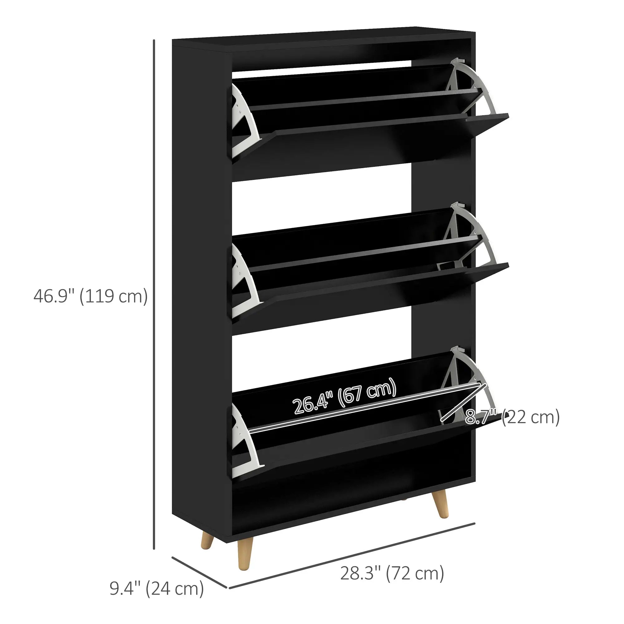 Slim Shoe Storage Cabinet, 3 Flip Drawers, Adjustable Shelves, 18-24 Pairs, Black Shoe Storage Cabinets & Racks at Gallery Canada