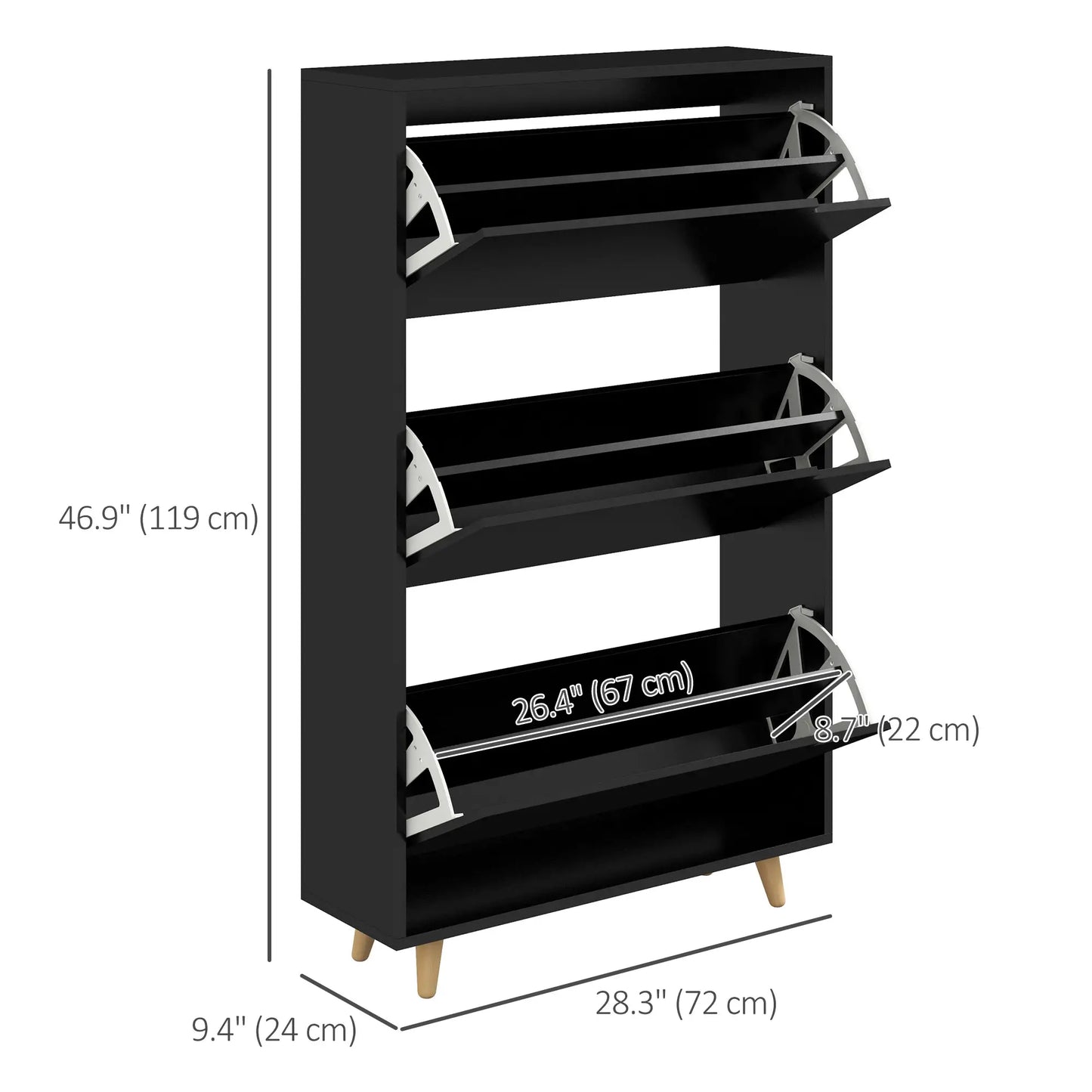 Slim Shoe Storage Cabinet, 3 Flip Drawers, Adjustable Shelves, 18-24 Pairs, Black Shoe Storage Cabinets & Racks at Gallery Canada