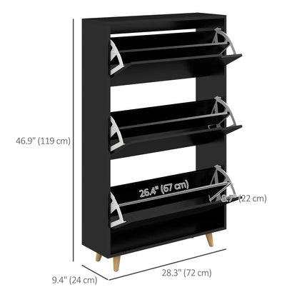 Slim Shoe Storage Cabinet, 3 Flip Drawers, Adjustable Shelves, 18-24 Pairs, Black Shoe Storage Cabinets & Racks at Gallery Canada