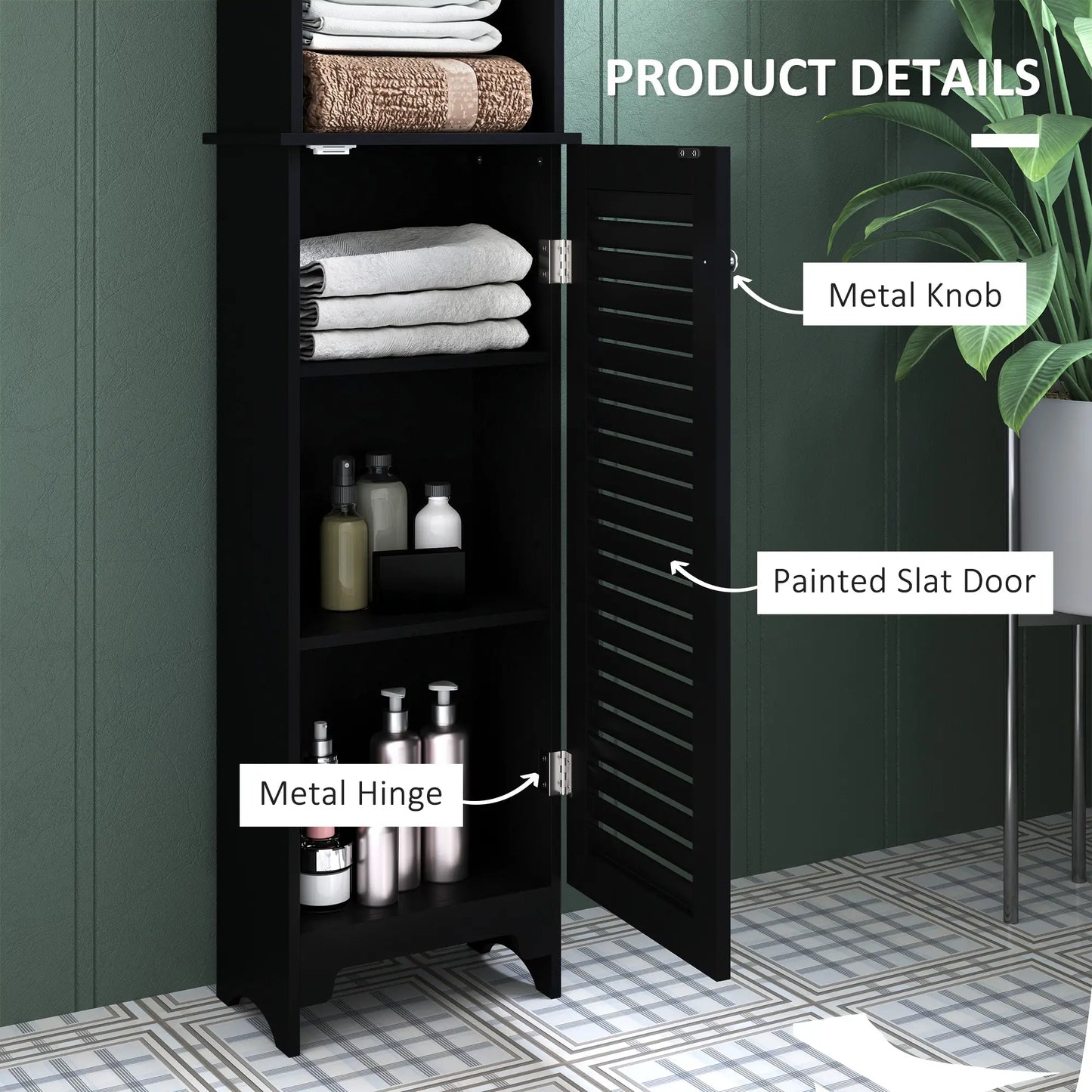 Tall Bathroom Storage Cabinet, 3-Tier Adjustable Shelf, Black Bathroom Cabinets at Gallery Canada