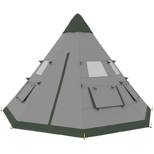 6 Person Family Teepee Tent, Mesh Windows, Floor, Carry Bag, Grey Camping Tents Olive Green, Grey at Gallery Canada
