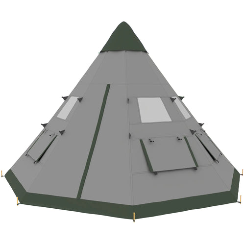 6 Person Family Teepee Tent, Mesh Windows, Floor, Carry Bag, Grey
