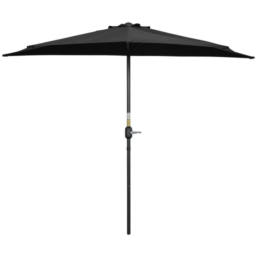 9ft Half Round Outdoor Umbrella, Patio Sun Shade, 5 Ribs, Black