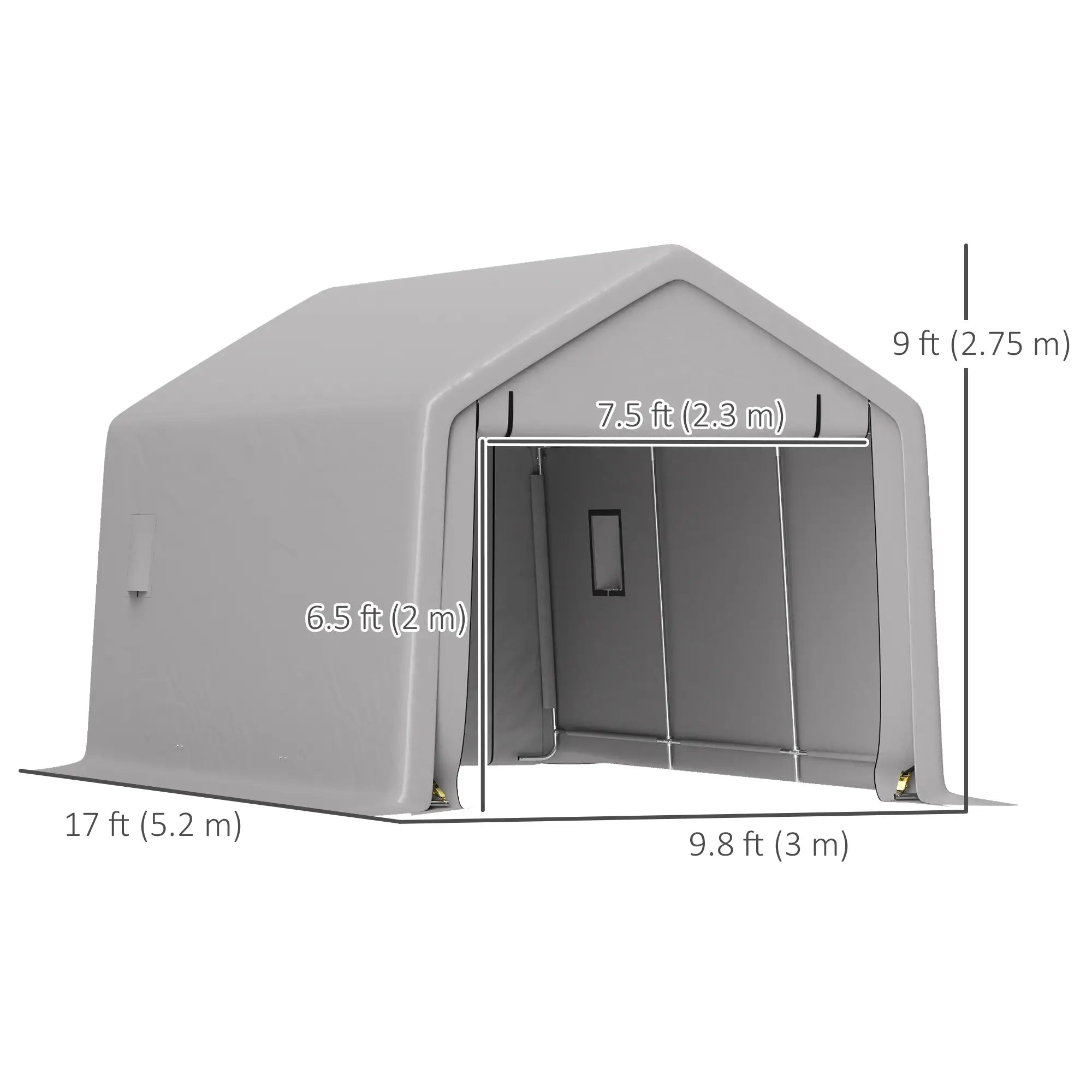 Heavy Duty Carport, 10 x 17 ft, Portable Garage, Roll-up Door, Grey Car Shelters at Gallery Canada
