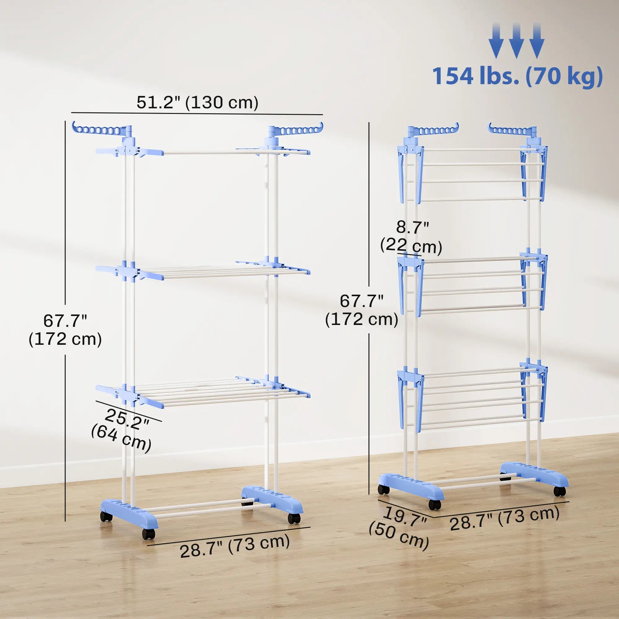 Foldable 4-Tier Steel Clothes Drying Rack, 2 Side Wings, 4 Castors, Indoor Outdoor, Blue Bath Accessories at Gallery Canada