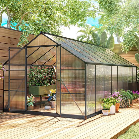 Polycarbonate Greenhouse, Walk-In With Windows, 8' x 16' x 7', Dark Grey Walk In Greenhouses Dark Grey, Clear at Gallery Canada