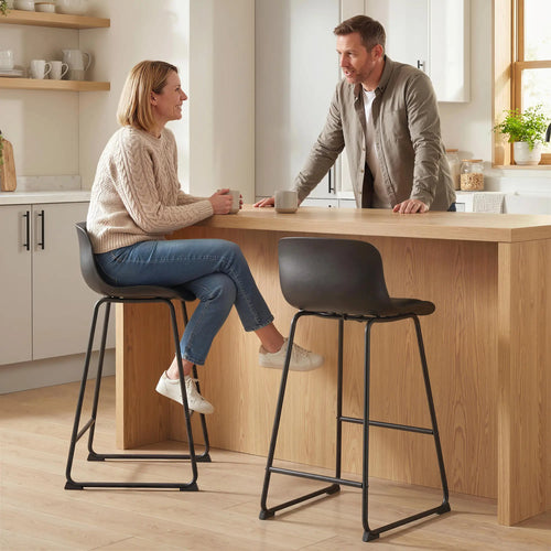 Modern Bar Stools Set of 2, PU Leather, Counter Height, Black