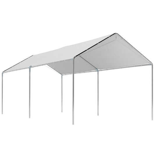 10' x 20' Heavy Duty Galvanized Carport Canopy, Anchor Kit, White Car Shelters Silver Frame, White Cloth at Gallery Canada