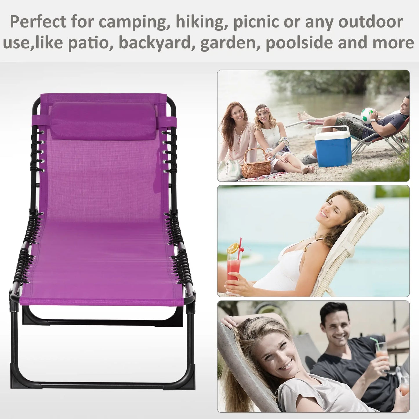 Outdoor Folding Lounge Chair, 4-Level Adjustable, Purple Lounger Chairs at Gallery Canada
