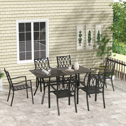 7-Piece Outdoor Dining Set, 6 Stackable Chairs, Wood Grain Top, Brown Outdoor Dining Sets at Gallery Canada