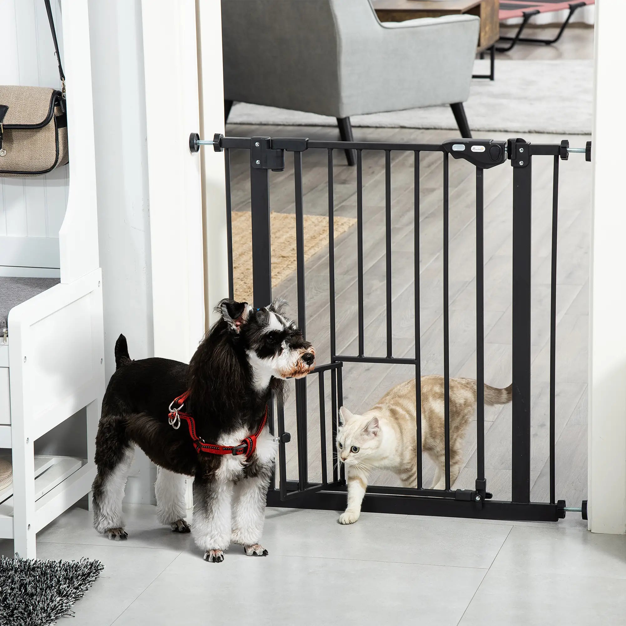 Retractable Gate, Extra Wide 29-32 Inch, Press-Mounted with Cat Door Houses, Kennels & Pens at Gallery Canada