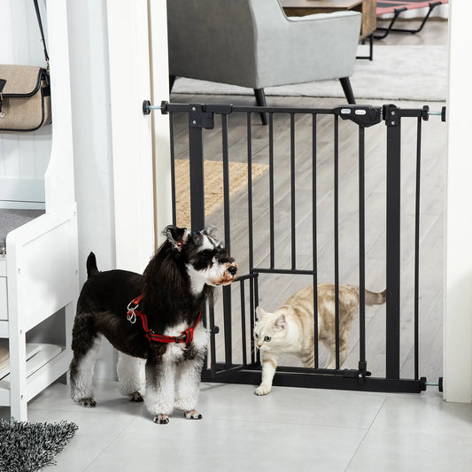 Retractable Gate, Extra Wide 29-32 Inch, Press-Mounted with Cat Door Houses, Kennels & Pens Black at Gallery Canada