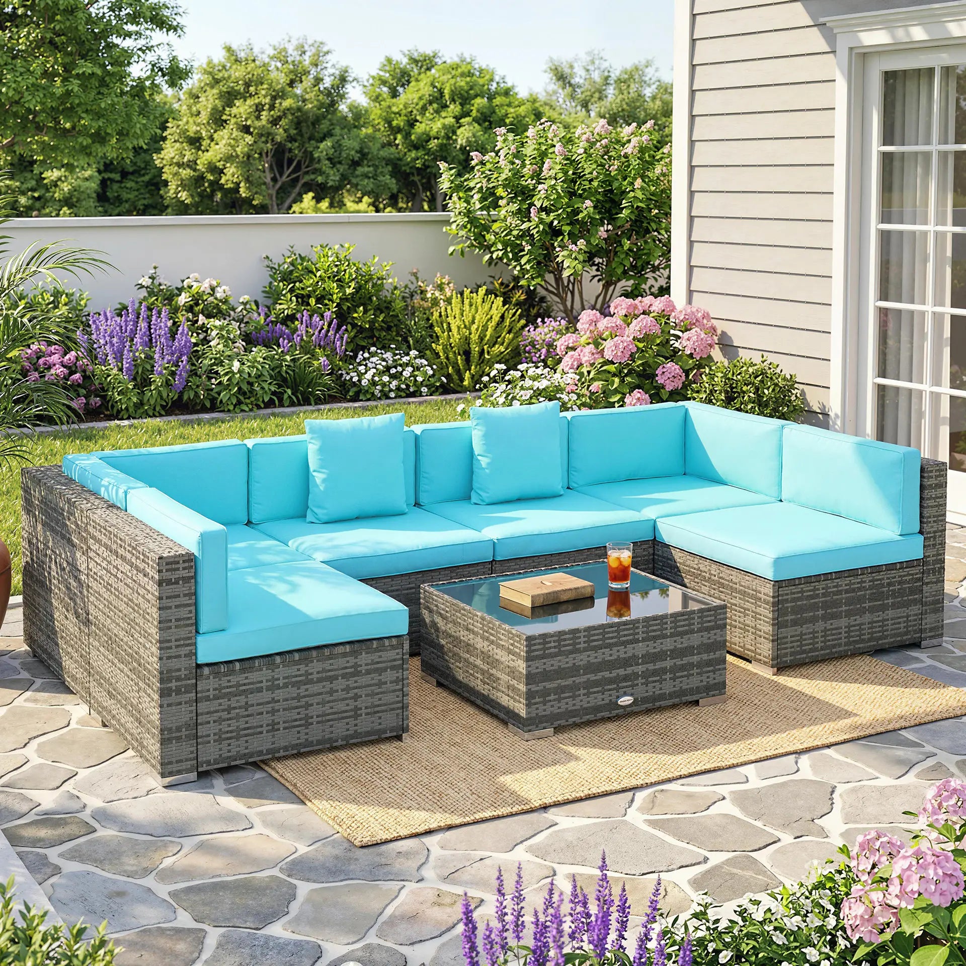 7 Piece Patio Furniture Set, PE Rattan Outdoor Conversation Set with Sectional Sofa Patio Furniture Sets at Gallery Canada